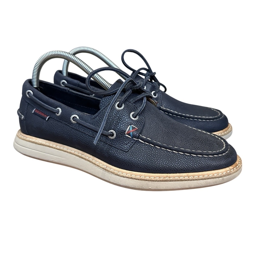 Sebago Smyth Two Eye Navy Leather Boat Shoes Mens 7.5M Pebbled Loafer Nautical